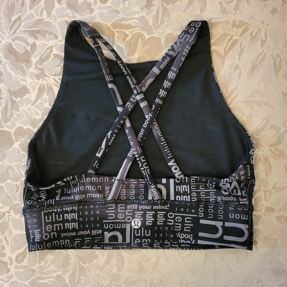Lululemon Energy Bra High Neck Long Line Size 6 Black Ombre Multi